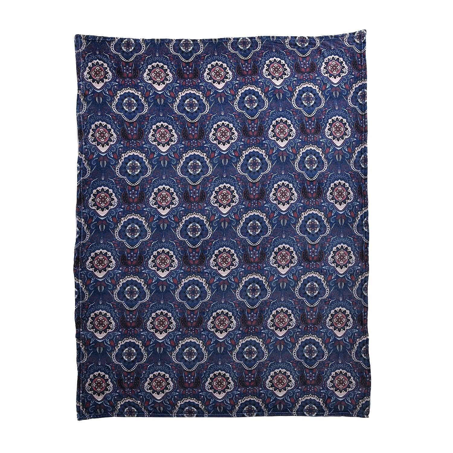 Tjc Ethnic Flower Pattern Single Layer Flannel Blanket (Size 200x150 Cm) - Navy