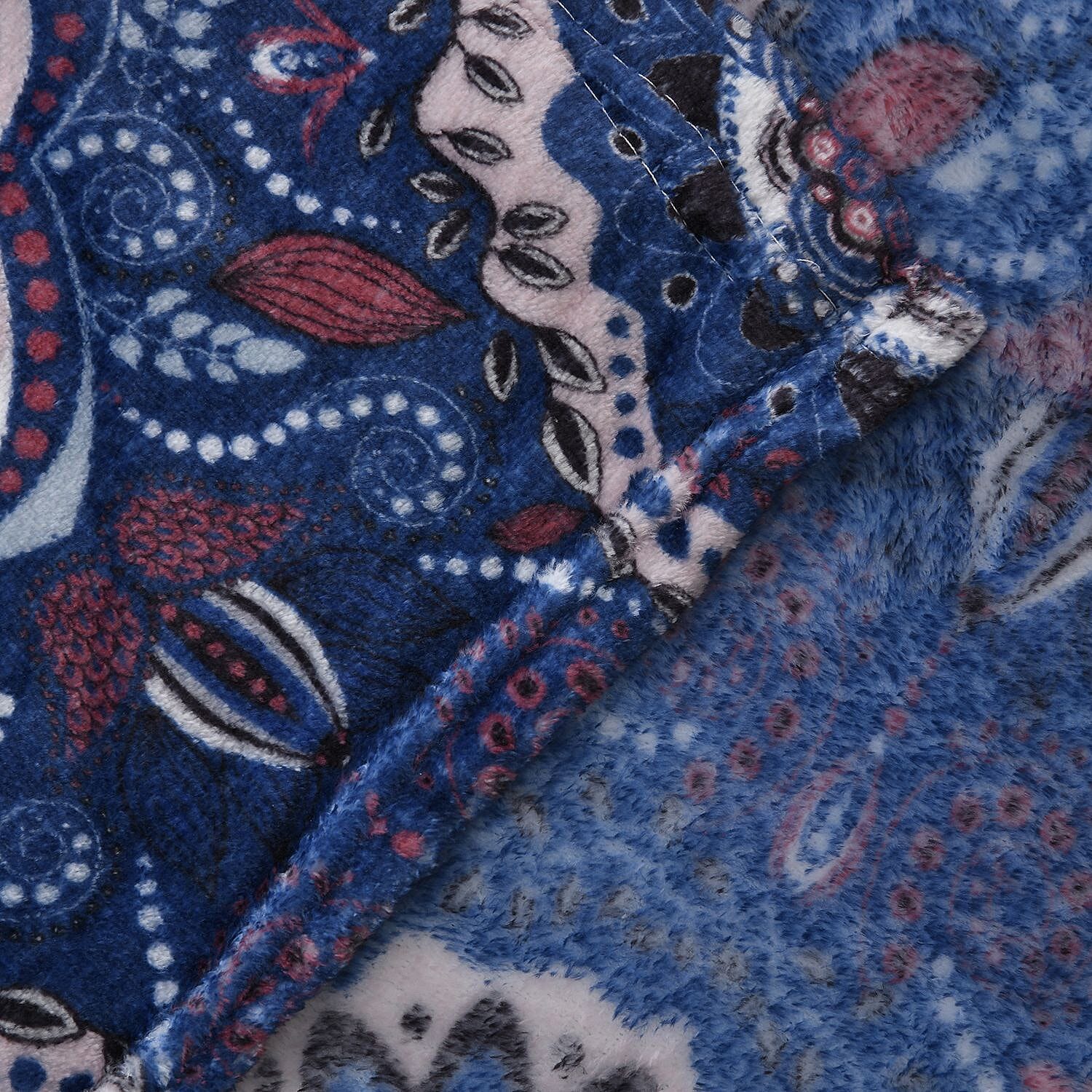 Tjc Ethnic Flower Pattern Single Layer Flannel Blanket (Size 200x150 Cm) - Navy