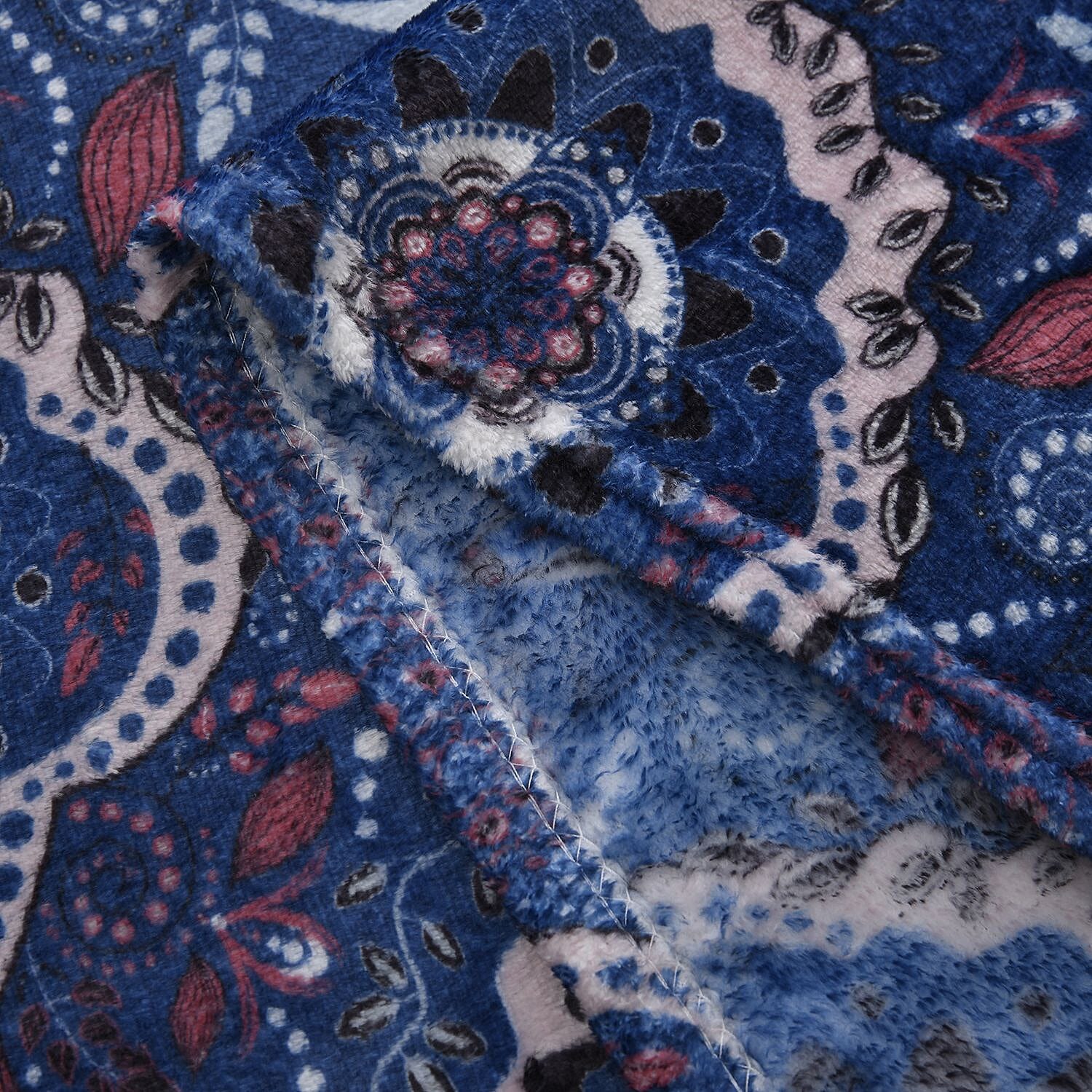 Tjc Ethnic Flower Pattern Single Layer Flannel Blanket (Size 200x150 Cm) - Navy