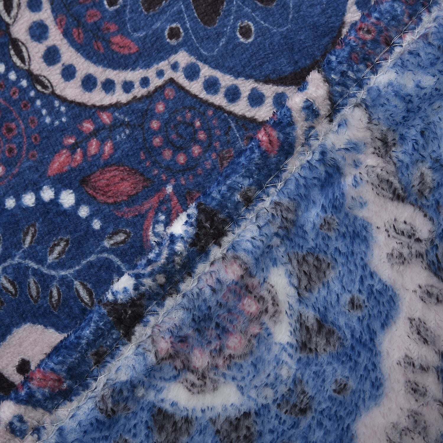 Tjc Ethnic Flower Pattern Single Layer Flannel Blanket (Size 200x150 Cm) - Navy