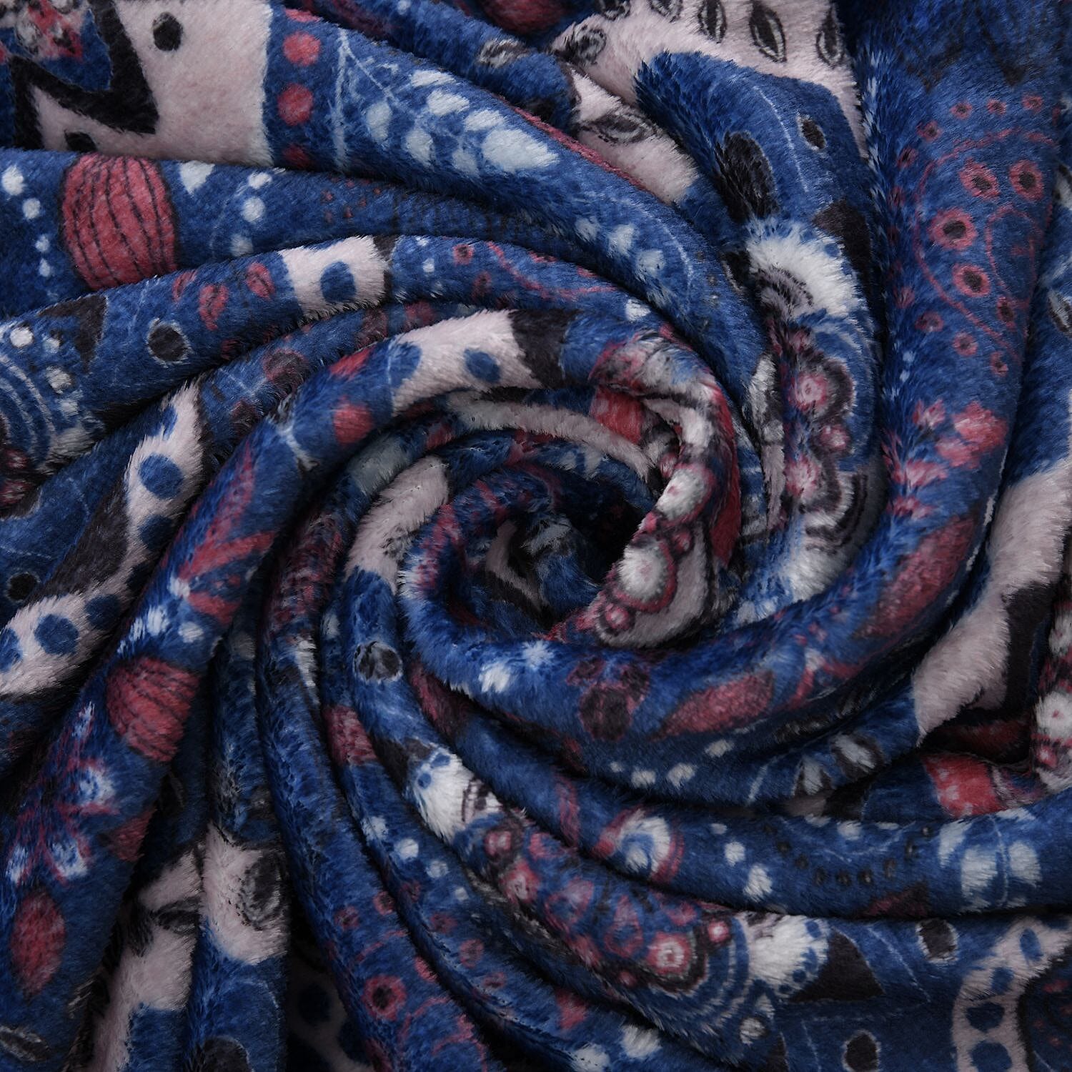 Tjc Ethnic Flower Pattern Single Layer Flannel Blanket (Size 200x150 Cm) - Navy