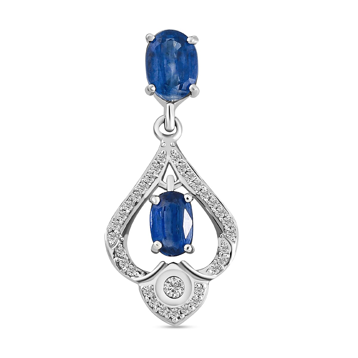 Kyanite and Natural Cambodian Zircon Pendant in Platinum Overlay Sterling Silver 1.90 Ct.