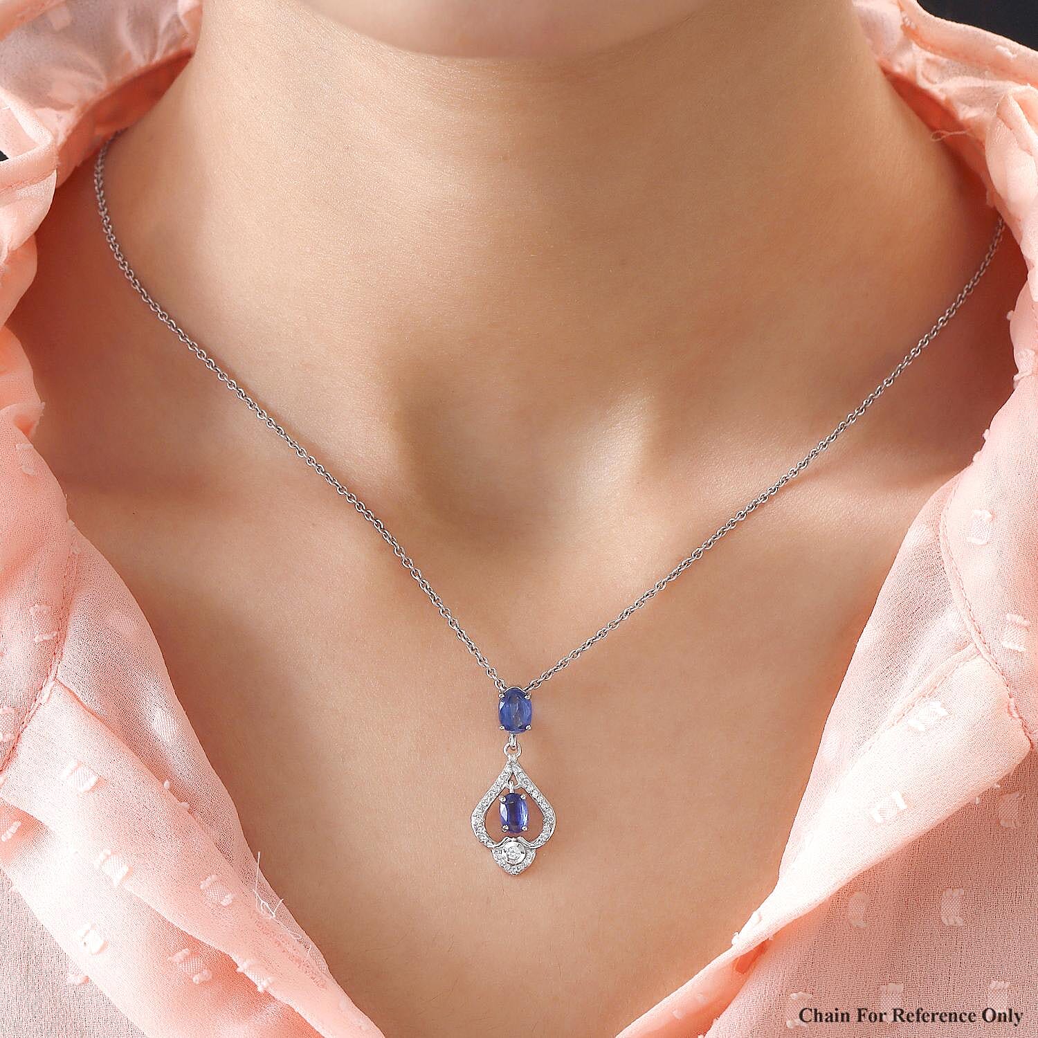Kyanite and Natural Cambodian Zircon Pendant in Platinum Overlay Sterling Silver 1.90 Ct.