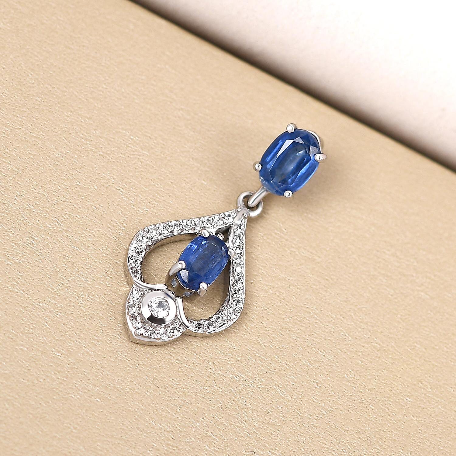 Kyanite and Natural Cambodian Zircon Pendant in Platinum Overlay Sterling Silver 1.90 Ct.