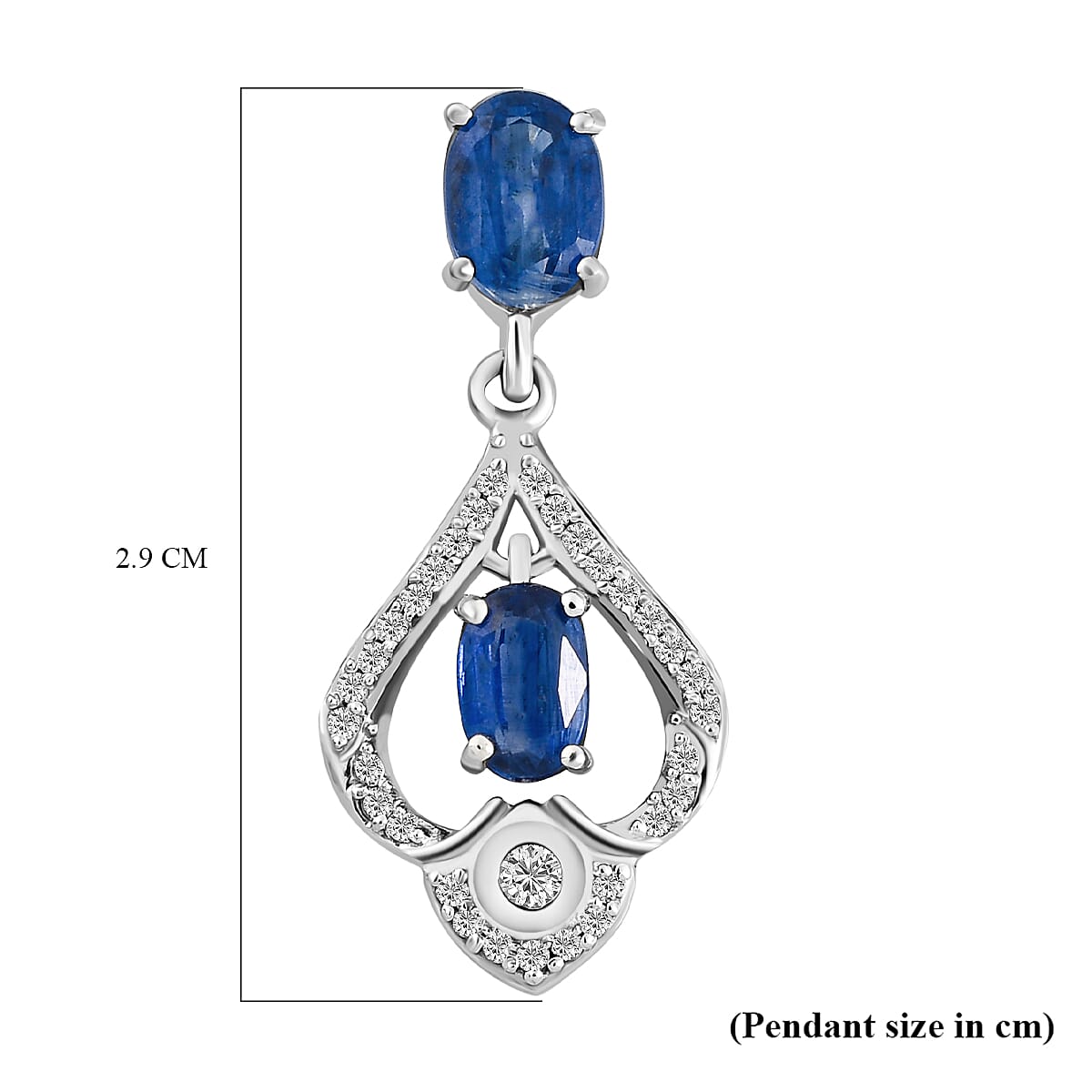 Kyanite and Natural Cambodian Zircon Pendant in Platinum Overlay Sterling Silver 1.90 Ct.