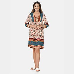 TAMSY Viscose Printed Dress - Beige