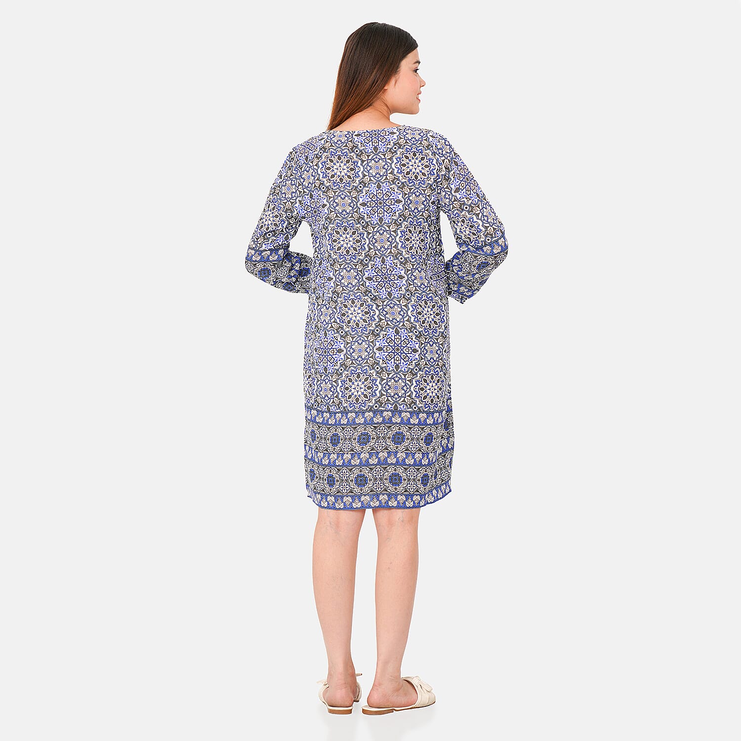 TAMSY Viscose Printed Dress - Beige