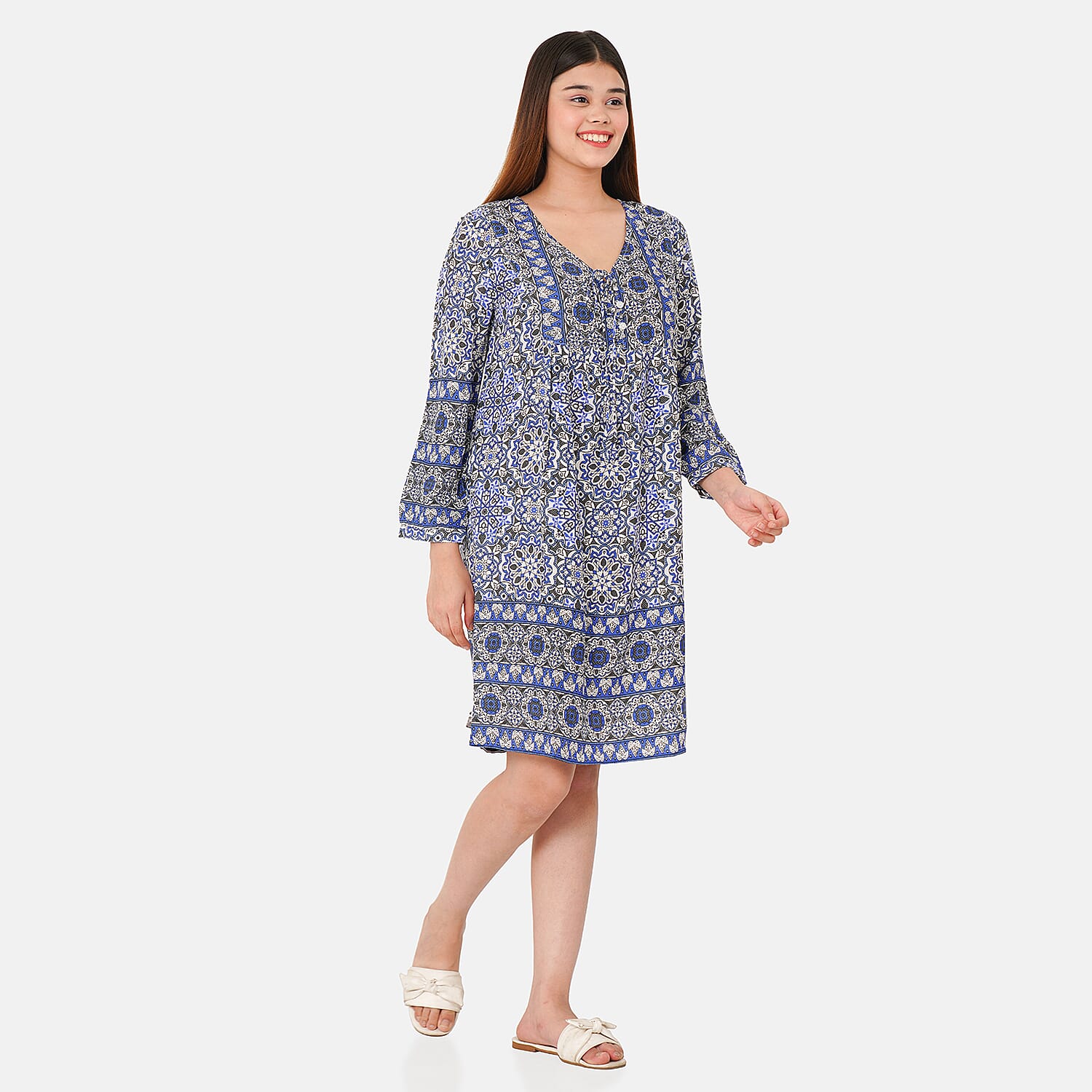 TAMSY Viscose Printed Dress - Beige