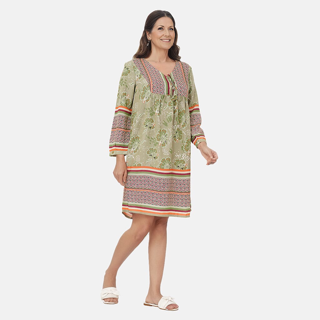 TAMSY Viscose Printed Dress - Beige