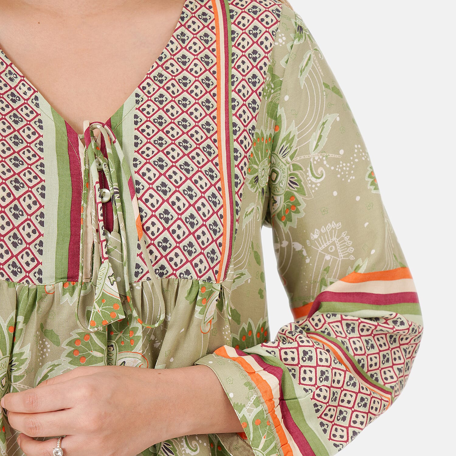 TAMSY Viscose Printed Dress - Beige