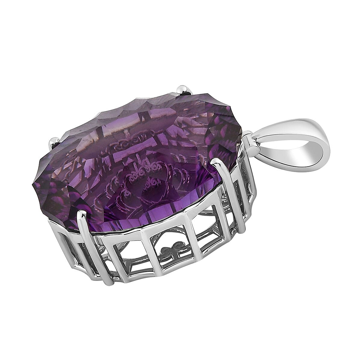 Lusaka Amethyst Pendant in Platinum Overlay Sterling Silver 51.16 Ct, Silver Wt. 5.95 Gms