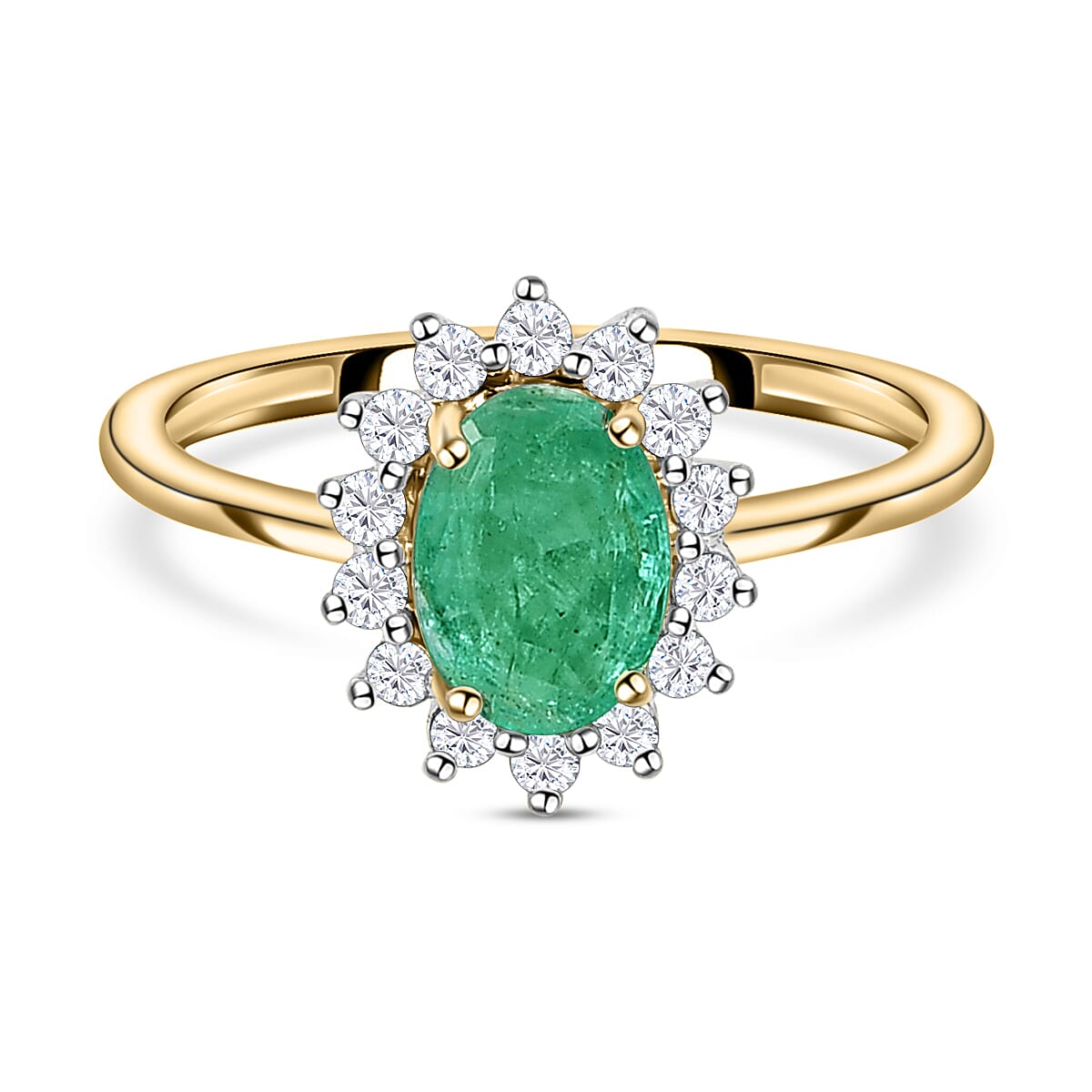 9K Yellow Gold Ethiopian Emerald and Diamond Ring