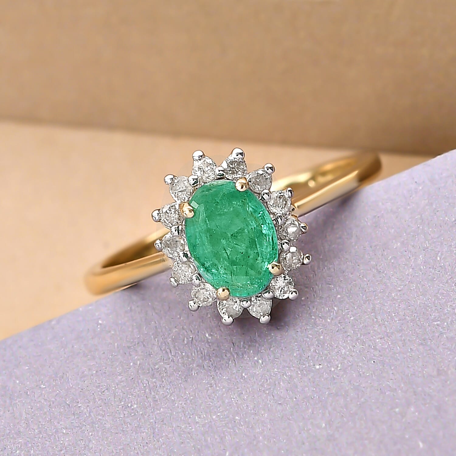 9K Yellow Gold Ethiopian Emerald and Diamond Ring