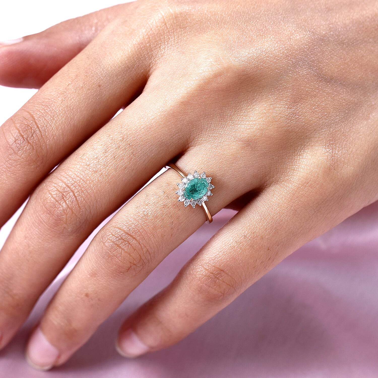 9K Yellow Gold Ethiopian Emerald and Diamond Ring