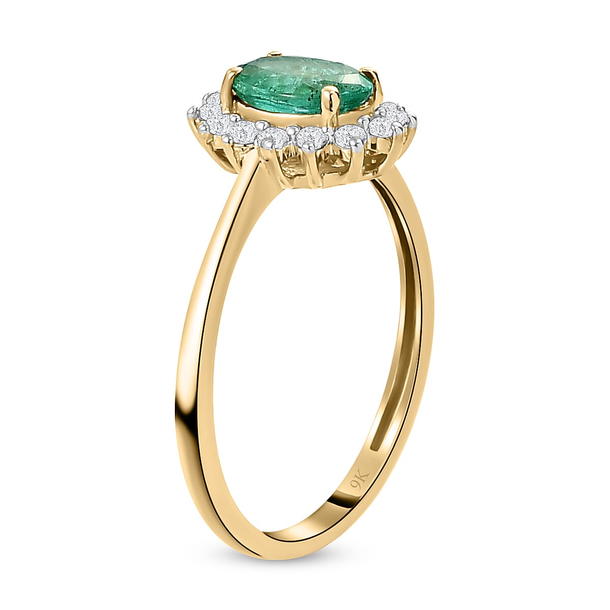 9K Yellow Gold Ethiopian Emerald and Diamond Ring