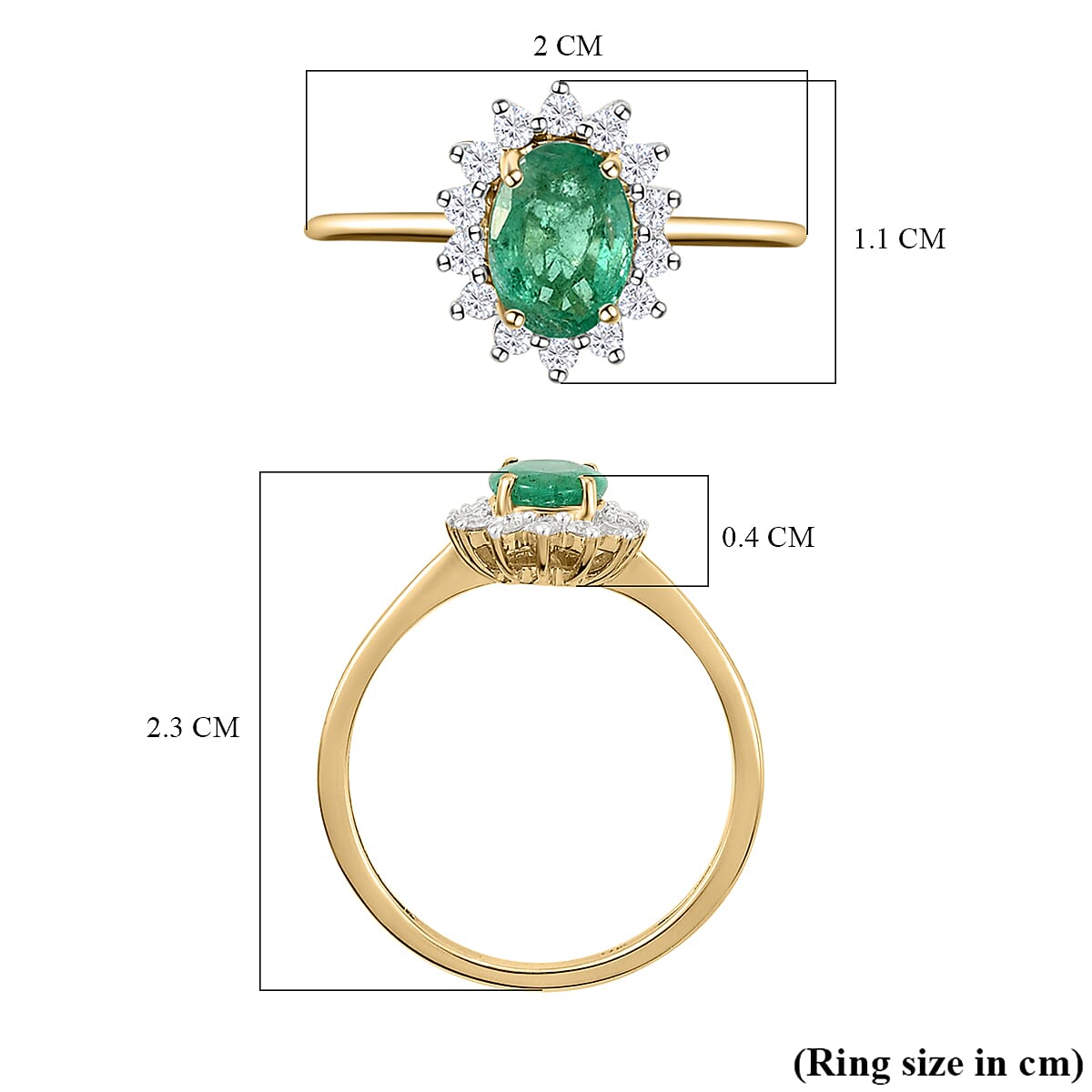 9K Yellow Gold Ethiopian Emerald and Diamond Ring