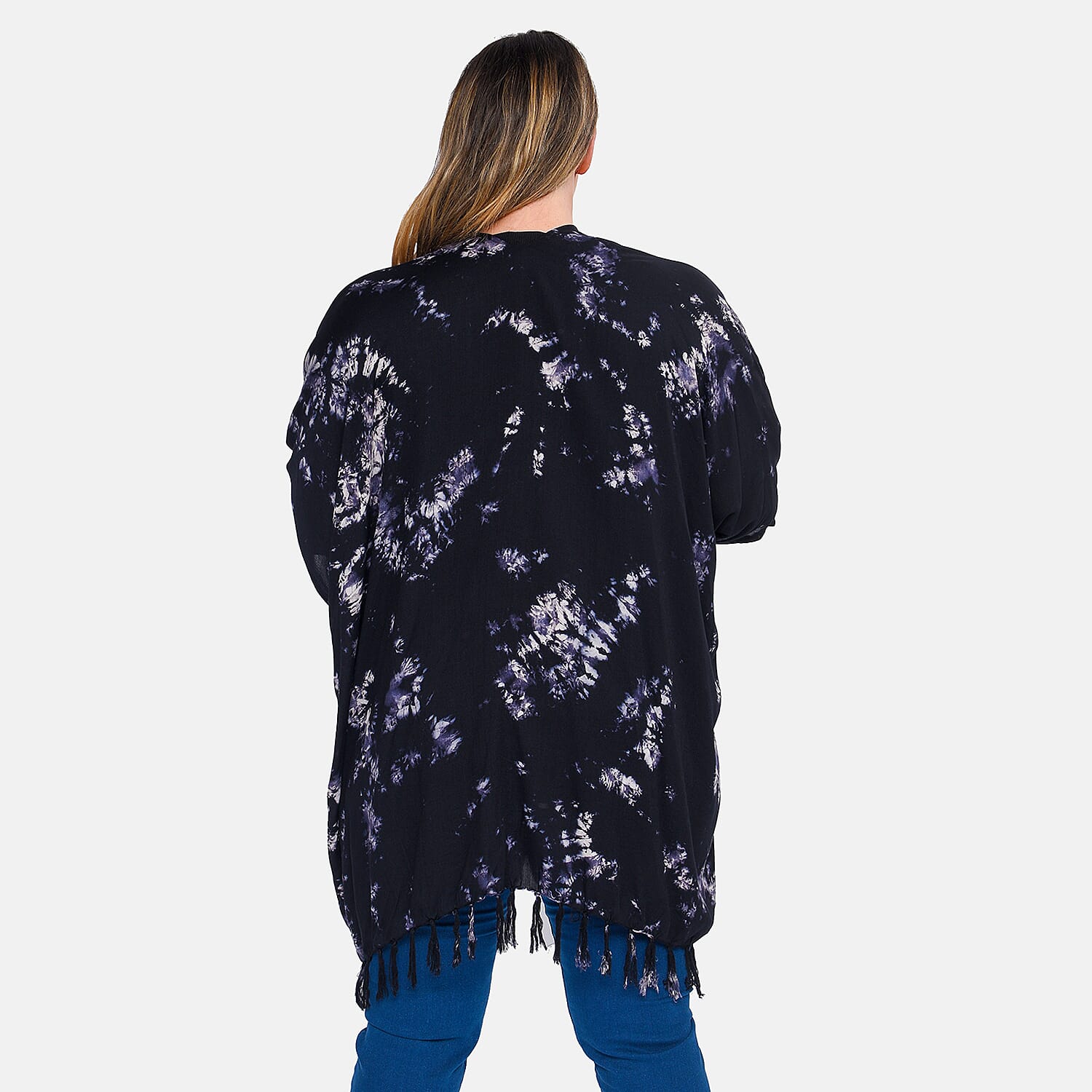 TAMSY 100% Viscose Tie Die Printed Kimono - Black