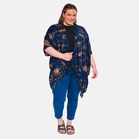 TAMSY 100% Viscose Tie Die Printed Kimono - Blue