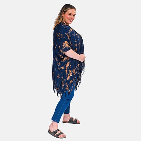 TAMSY 100% Viscose Tie Die Printed Kimono - Blue