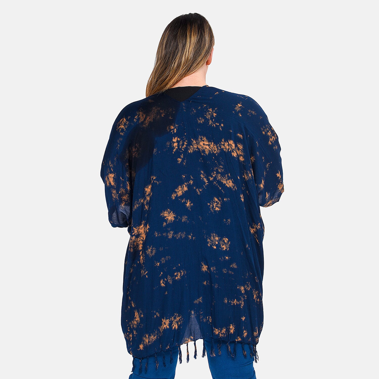 TAMSY 100% Viscose Tie Die Printed Kimono - Blue