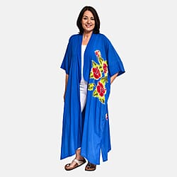 Bali Collection - 100% Viscose Handpainted Floral Pattern Kimono (One Size) - Blue