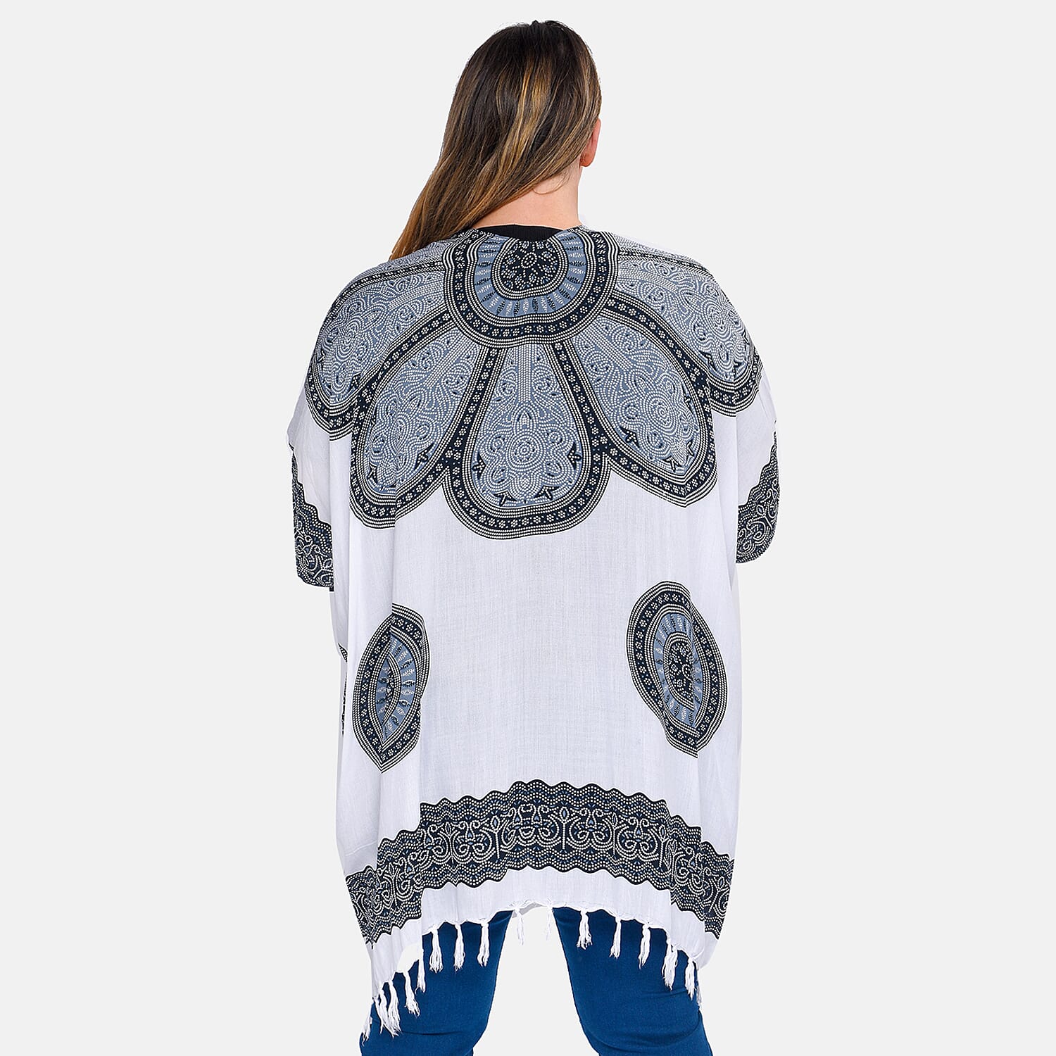 TAMSY 100% Viscose Printed Kimono - White & Black