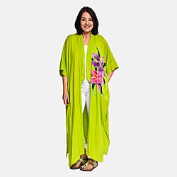 Bali Collection - 100% Viscose Handpainted Floral Pattern Kimono (One Size) - Blue