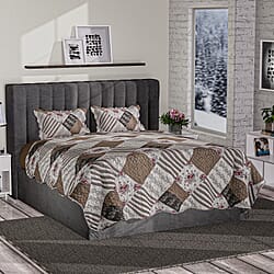 Tjc Polyester Patchwork Bedding Set (Size 200x1 ) - Red & Brown