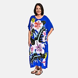 Bali Collection - 100% Viscose Handpainted Floral Pattern Short Kaftan (One Size) - Burgundy