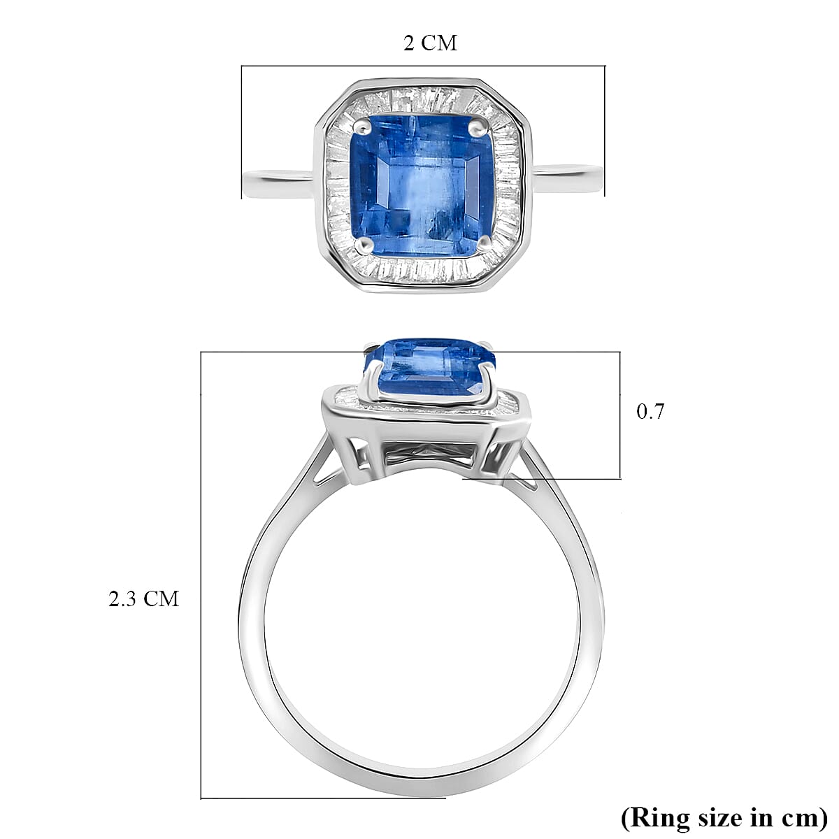 9K White Gold Kyanite (Asscher Cut) and Diamond Ring 2.09 Ct.