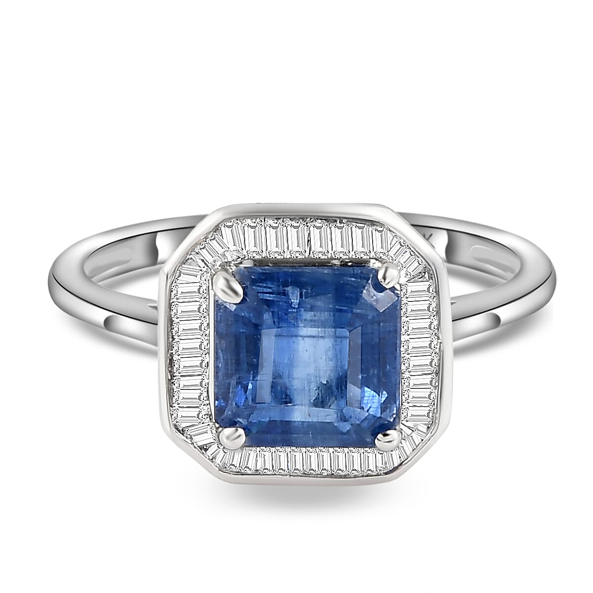 9K White Gold Kyanite (Asscher Cut) and Diamond Ring 2.09 Ct.