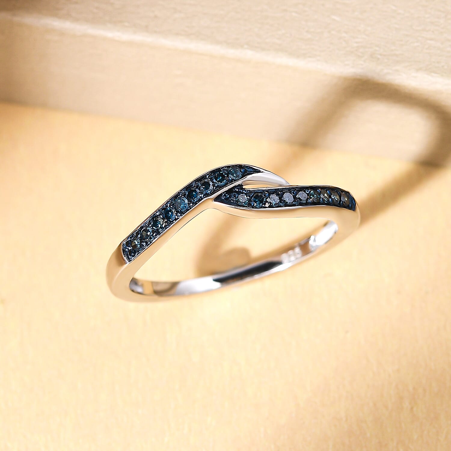 Blue Diamond Ring in Platinum Overlay Sterling Silver 0.12 Ct.