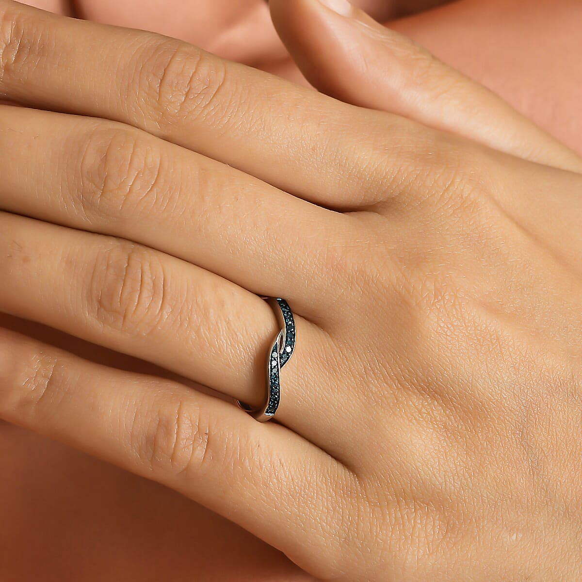 Blue Diamond Ring in Platinum Overlay Sterling Silver 0.12 Ct.