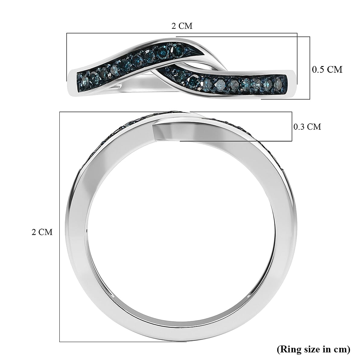 Blue Diamond Ring in Platinum Overlay Sterling Silver 0.12 Ct.