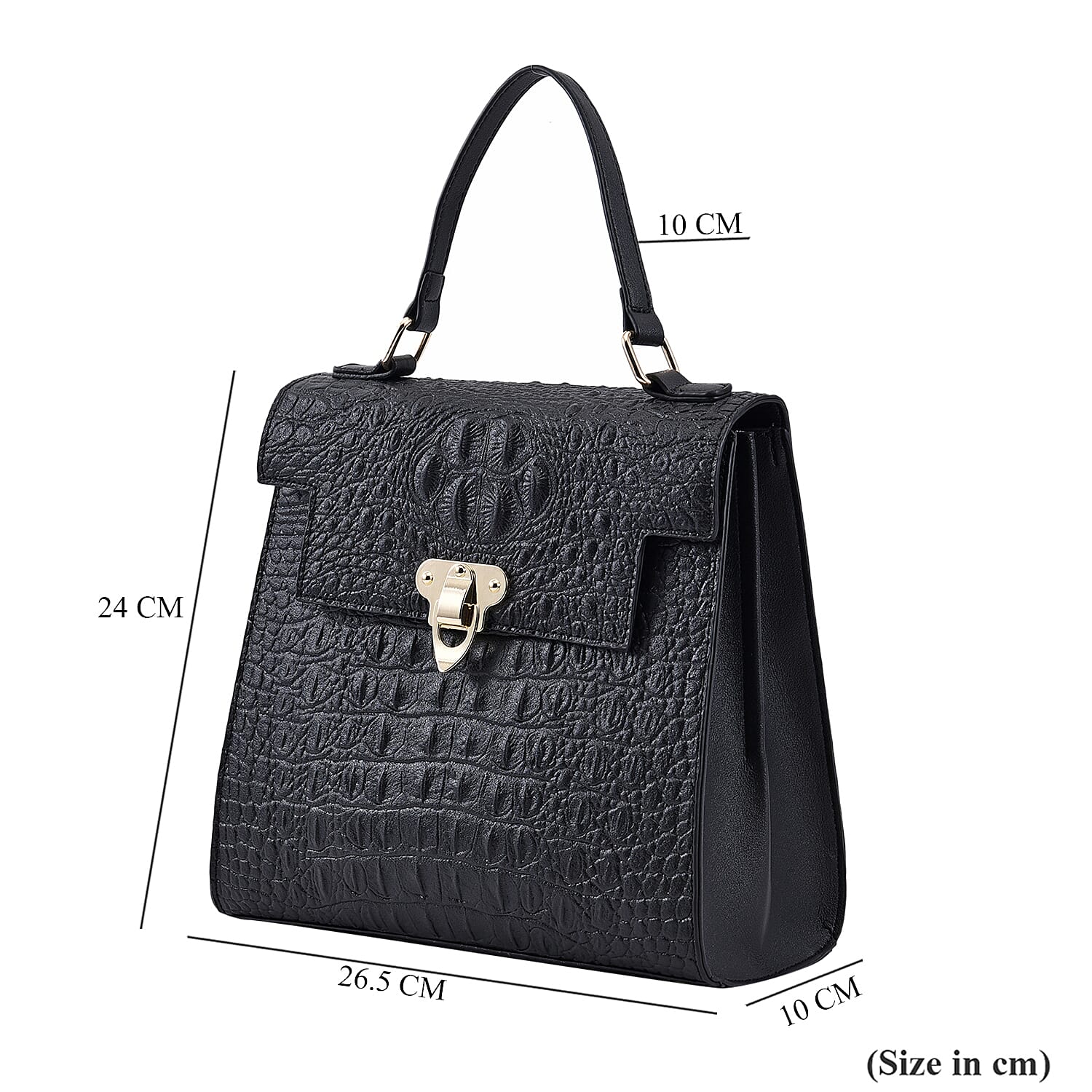 Croc Embossed Crossbody Bag with Adjustable Shoulder Strap - Black
