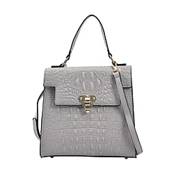 Croc Embossed Crossbody Bag with Adjustable Shoulder Strap - Black