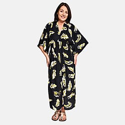 Bali Collection - Viscose Leaf Pattern Maxi Dress - Black