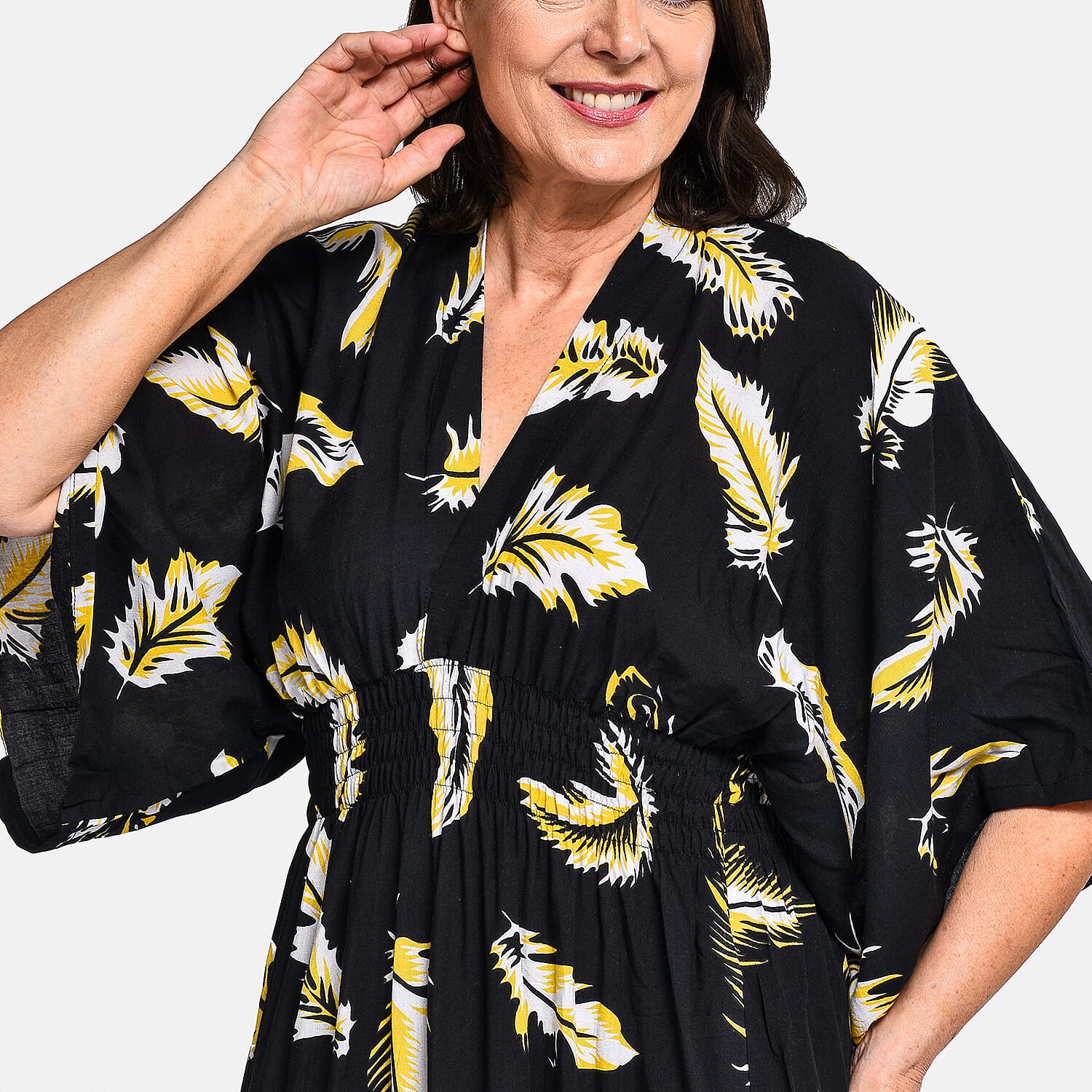 Bali Collection - Viscose Leaf Pattern Maxi Dress - Black