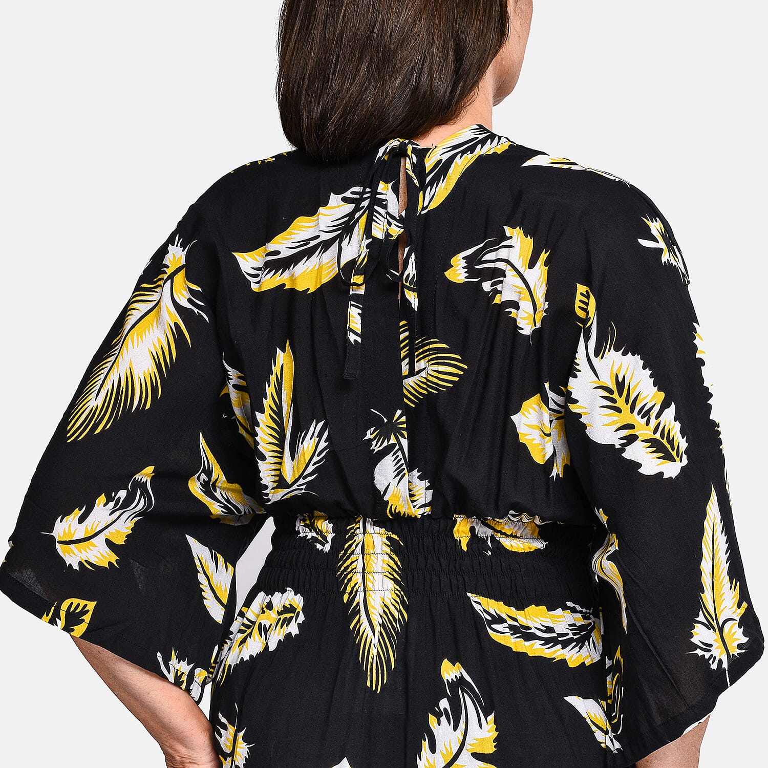 Bali Collection - Viscose Leaf Pattern Maxi Dress - Black