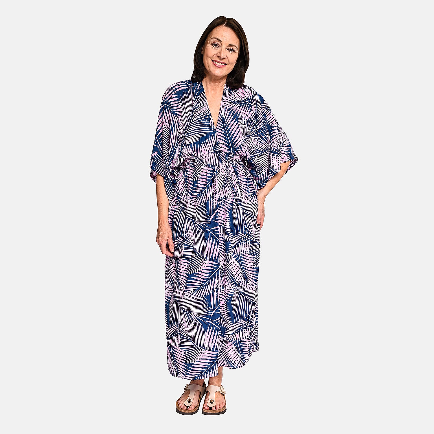 Bali Collection - Viscose Leaf Pattern Maxi Dress - Black