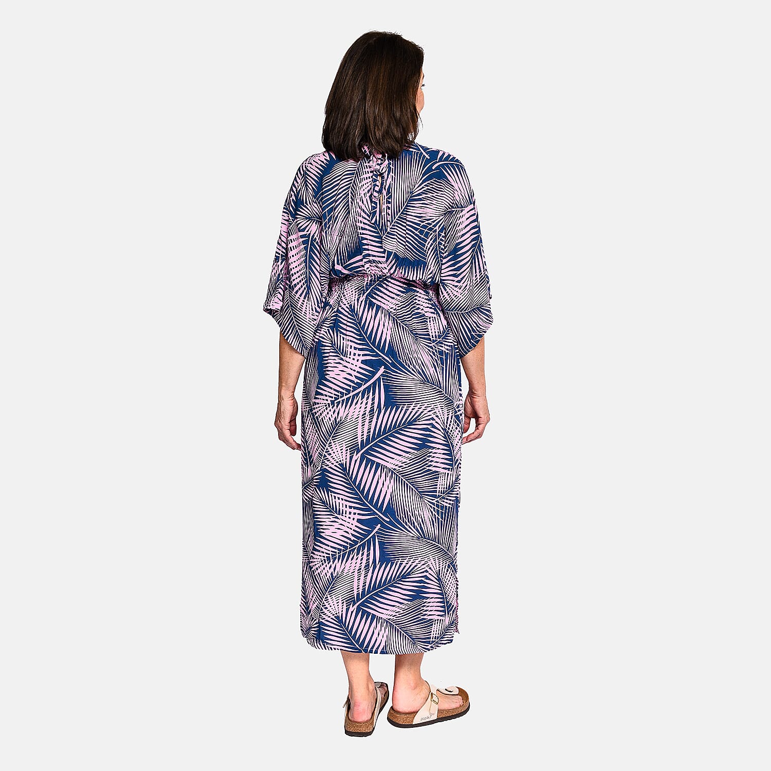 Bali Collection - Viscose Leaf Pattern Maxi Dress - Black