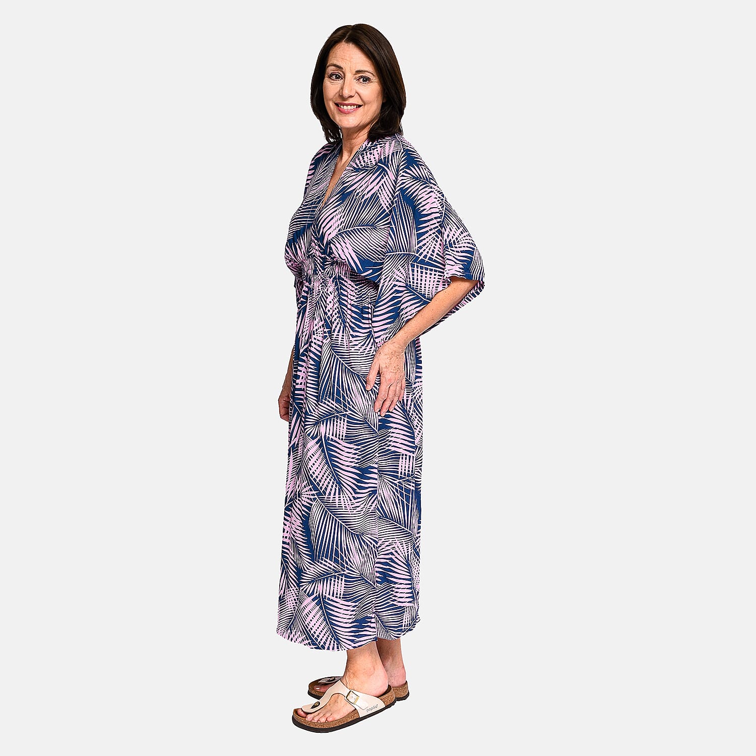 Bali Collection - Viscose Leaf Pattern Maxi Dress - Black