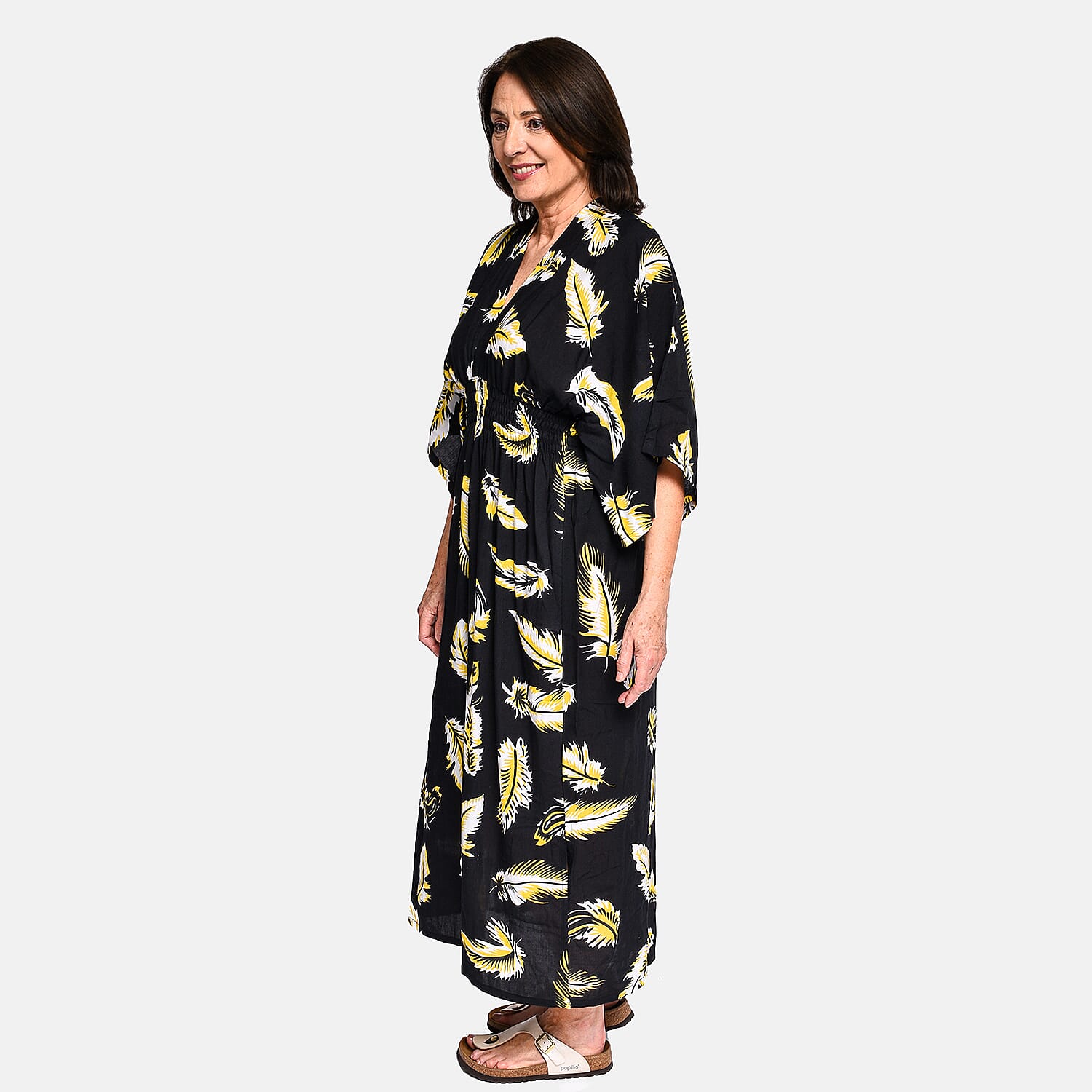 Tamsy - 100% Viscose Leaf Pattern Maxi Dress (Curve Size 20-26) - Black