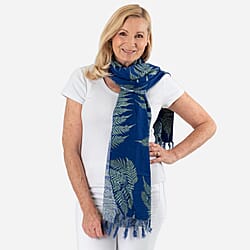 2 Piece Set - TAMSY  Viscose Leaf Pattern Sarong and Bag - Blue