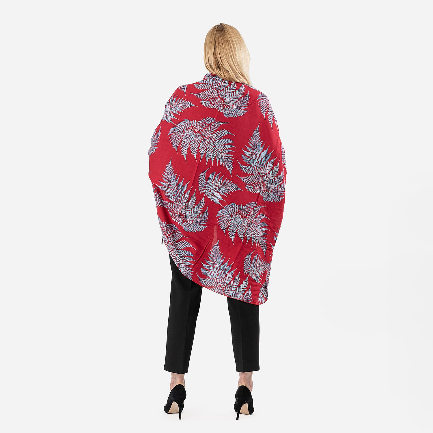 100% Viscose Leaf Pattern Sarong (Size 175x115 Cm) and Bag - Red