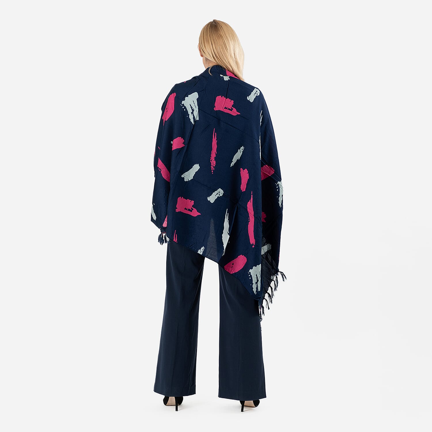 100% Viscose Abstract Pattern Scarf (Size 175x115 Cm) and Bag - Dark Blue