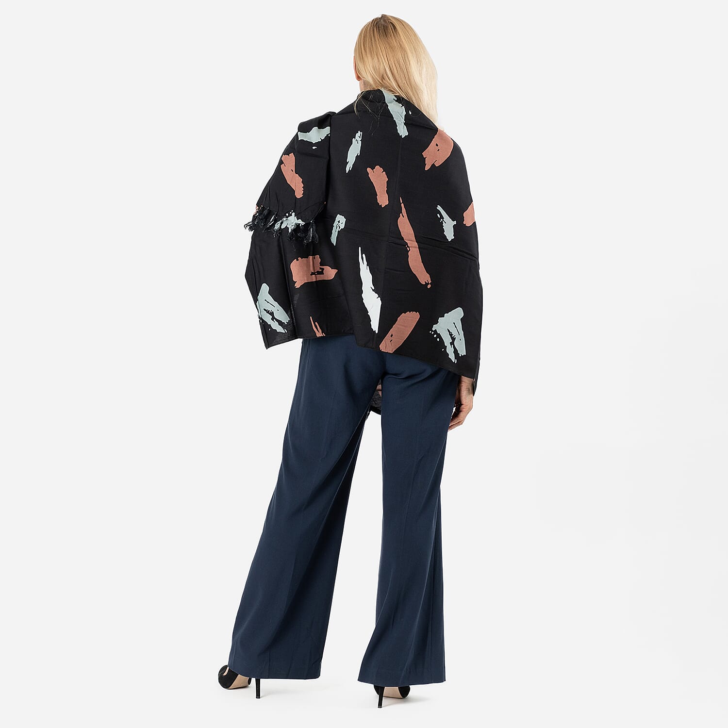 100% Viscose Abstract Pattern Scarf (Size 175x115 Cm) and Bag - Black