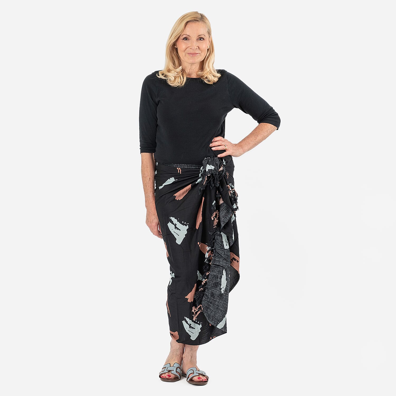 100% Viscose Abstract Pattern Scarf (Size 175x115 Cm) and Bag - Black