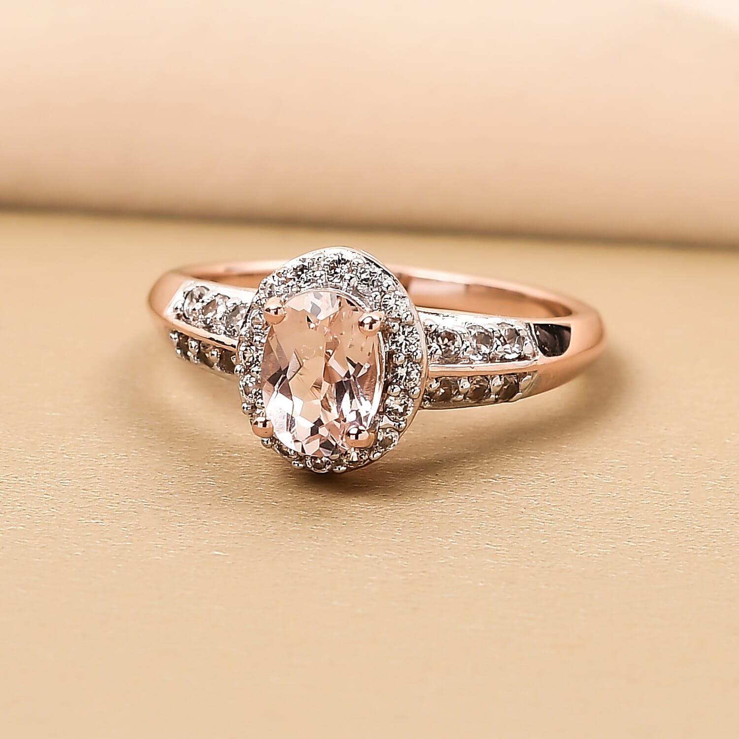 Morganite, Natural Cambodian Zircon and Coffee Zircon Ring in Vermeil Rose Gold Overlay Sterling Silver 1.19 Ct.
