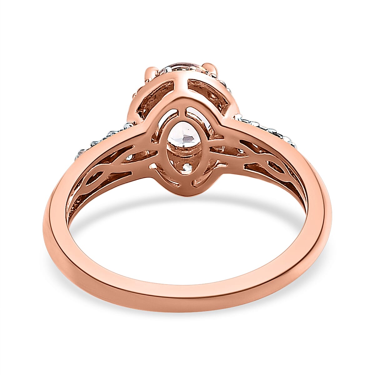 Morganite, Natural Cambodian Zircon and Coffee Zircon Ring in Vermeil Rose Gold Overlay Sterling Silver 1.19 Ct.